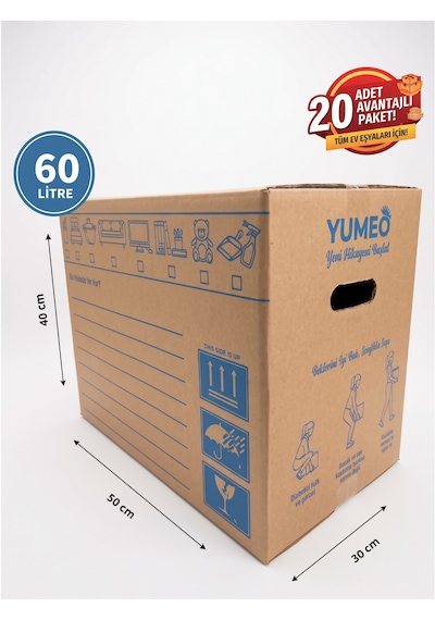 Duncan Premium Ev Taşıma Kolisi 20 Adet 50x30x40cm-tutamaçlı Çift Oluklu Kraft Sağlam Kutu 60 Lt