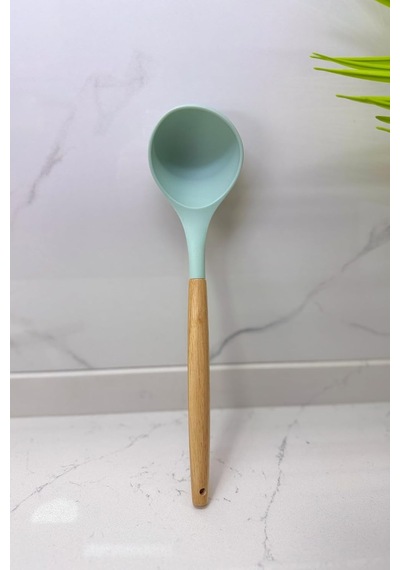 Albergio Ahşap Saplı Silikon Mutfak Seti 32 Cm Kaşık-kepçe-spatula Mint Yeşili Genel