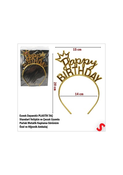 Taçlı Happy Birthday Plastik Taç - Altın 0-99