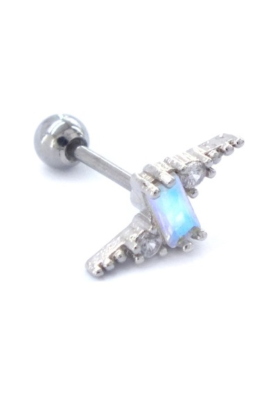 Ferizz 316l Çelik Zirkon Taşlı Yıldırım Şeklinde Piercing Prc-202 Gümüş