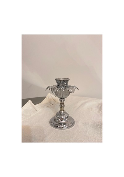 Leaf 2'li Dekoratif Gümüş Rengi Romantik Şamdan & Mumluk Seti Gümüş - 806099976 Gümüş