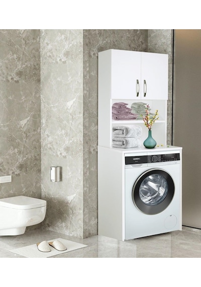Bicabin Makina Üstü Dolap, Banyo Dolabı, Çamaşır/Havlu Dolabı Beyaz