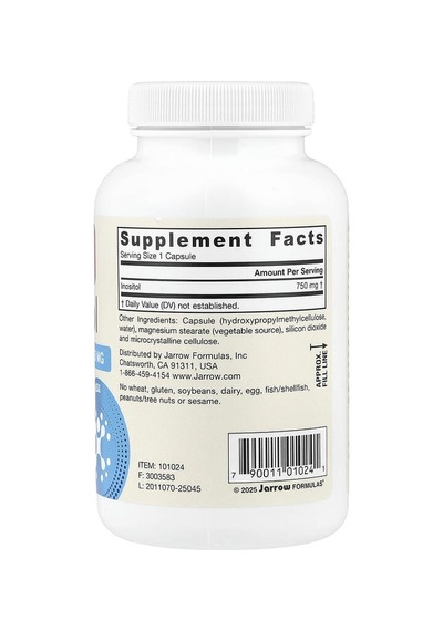 Jarrow Formulas, Inositol, 750 Mg, 100 Veggie Capsules