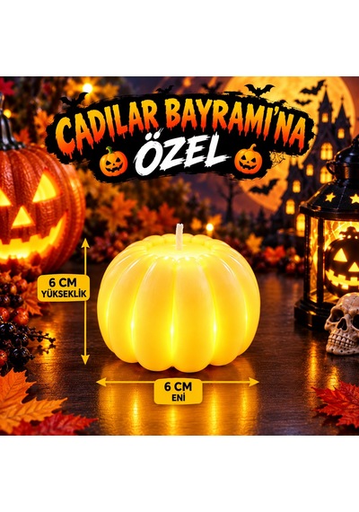 4 Adet Vıp Yüksek Kalite Bal Kabağı Mum Led Işıklı Mum Cadılar Bayramına Özel Bal Kabağı Işıklı Mum Gün Işığı