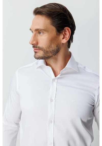 İgs Beyaz Slim Fit Dar Kalıp Klasik Yaka Düz Uzun Kollu Cepsiz %100 Pamuk Non Iron Gömlek -26240