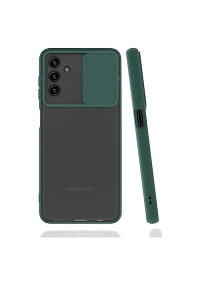 Noktaks - Galaxy Uyumlu A13 5g Uyumlu - Kılıf Slayt Sürgülü Arkası Buzlu Lensi Kapak - Koyu Yeşil - T19684 Koyu Yeşil