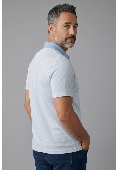 Erkek Simenti Fitilli Yakalı Penye Buz Mavi Baba Tshirt
