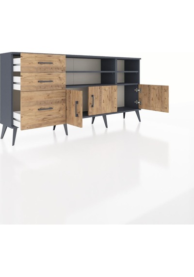 Arges Konsol 4 Raflı 3 Çekmeceli 3 Kapaklı 176x30x83 Antrasit-çam/çam Çam/çam Arges Konsol 4 Raflı 3 Çekmeceli 3 Kapaklı 176x30x83 Antrasit-çam/çam Çam/çam