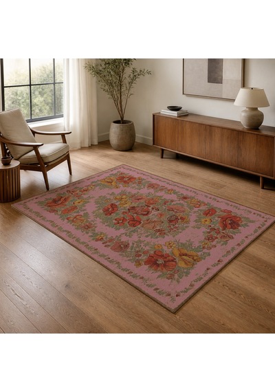 Kartela Halı Karabağ Halı Jüt Taban Dokuma Halı Gül Kurusu - 160 X 240 Cm