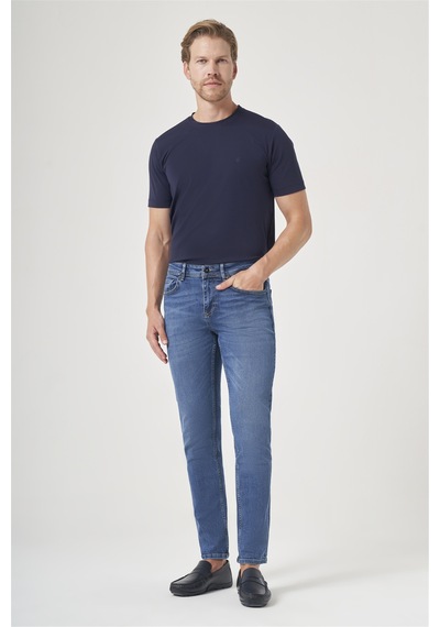İmza 5 Cep Slim Fit Pamuklu Denim Pantolon 1023260166 Mavi