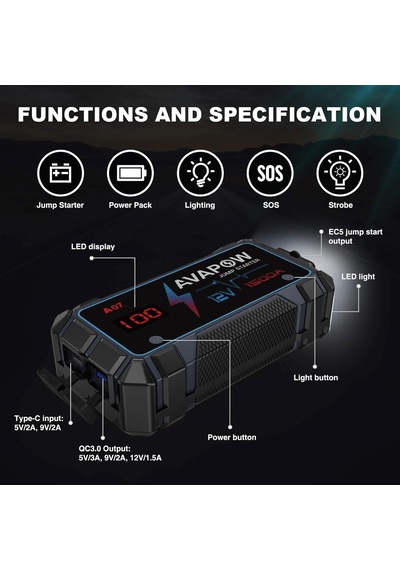 Tr A07 1500a 12800mah Jump Starter Taşınabilir Akü Takviye Kiti