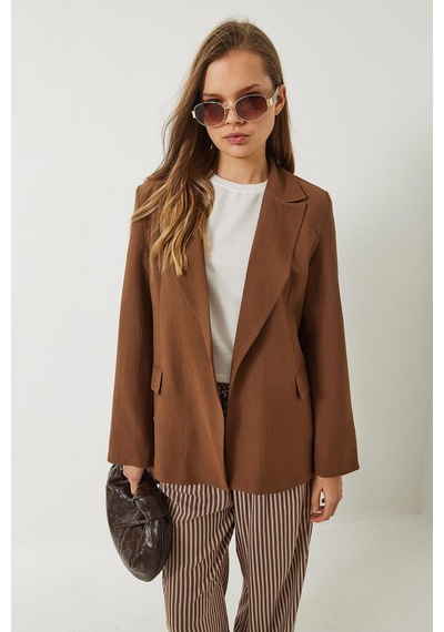 Kadın Vatkalı Astarı Çizgili Çilek Kumaş Blazer Ceket 50178 60283002 - Taba