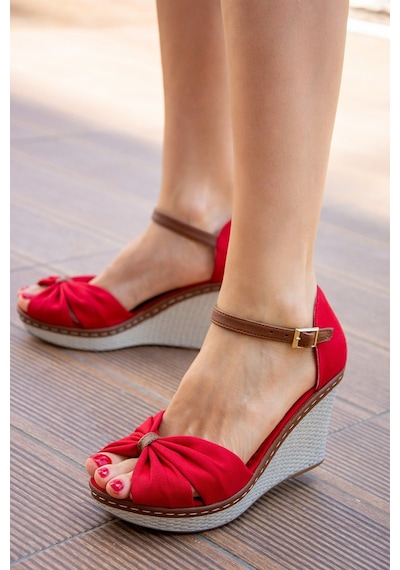 Fox Shoes Kırmızı Kadın Dolgu Topuklu Ayakkabı 9674040505 Kırmızı