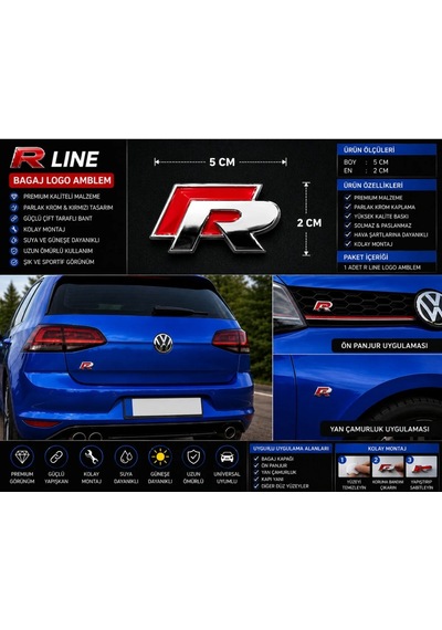 R Logo Bagaj Amblem Krom Kırmızı Premium Tasarım 0000