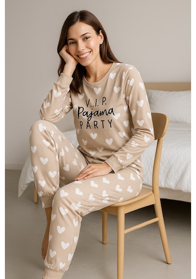 Mutlu City Kadın Yumuşak Doku Termal Pijama Takımı 42050 Vizon