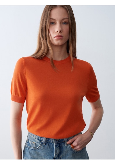 Dilvin 10872 Lyocell Karışımlı Minimal Bluz-oranj