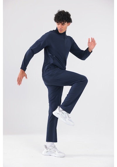 Rowinger Stretch Dokulu Dik Yakalı Fermuarlı Erkek Eşofman Takımı Blue
