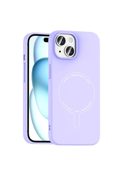 Maks Technology iPhone Uyumlu 15 Kılıf M-safe Şarj Özellikli Kamera Korumalı Mkst Elio Sert Pc Kapak - Lila