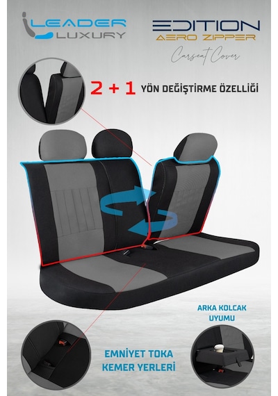 Renault 11 Flash Uyumlu Lüx Deri Detaylı Tay Tüyü Oto Koltuk Kılıfı Ön Arka Takım Edition Serisi Füme