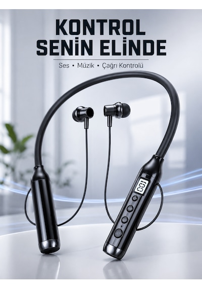 Uzun Kullanım Süreli Bluetooth Kulaklık Boyun Bantlı Mikrofonlu 600 Saat Müzik Süreli Ses Ve Çağrı Kontrollü Kablosuz Kulaklık - Lisinya
