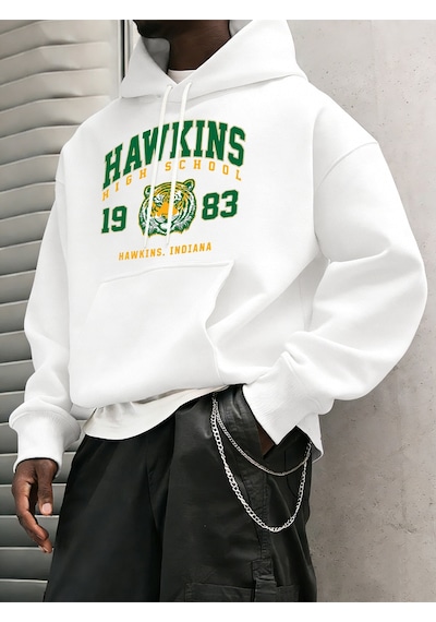 Startmore Startmorehawkins Lisesi 1983 Baskılı Erkek Hoody Moda Sıcak Kapüşonlular Polar Hip Hop Spor Giyim Cep Beyaz