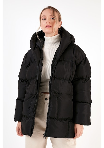 Lela Oversize Fit Kapüşonlu Şişme Bayan Mont 640Y047 Siyah