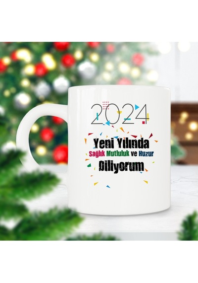 2024 Yeni Yılında Sağlık Konfeti Yılbaşı Hediyesi Baskılı Kupa Bardak