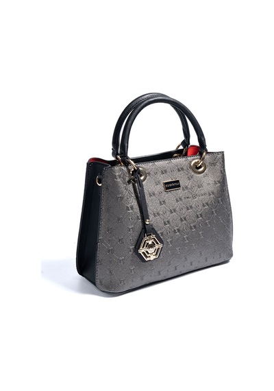 Silver Polo Sp1272 Kadın El Çantası Logolu Platin-siyah