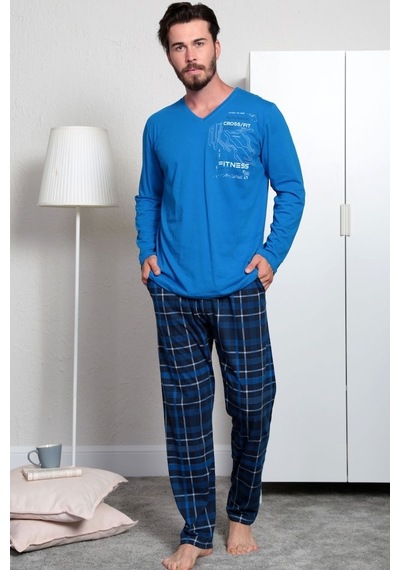 Gazzaz Erkek Uzun Kol Cepli V Yaka Pijama Takım 3286S