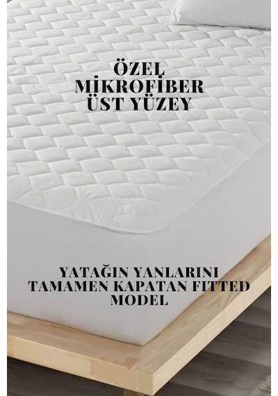 Sıvı Geçirmez Alez Mikro Kapitoneli Fitted Beyaz Tek Kişilik