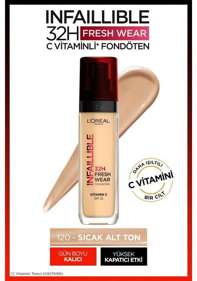 Lexroo Infaillible 32h Fresh Wear C Vitaminli Fondöten - 120 Vanilla