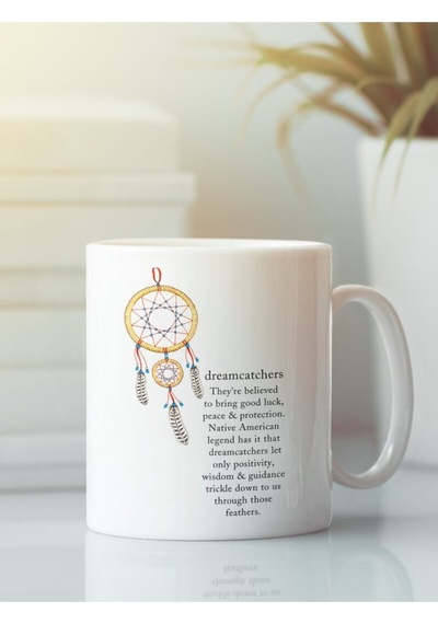 Beyaz Porselen Kupa Bardak Dreamcatcher Düş Kapanı