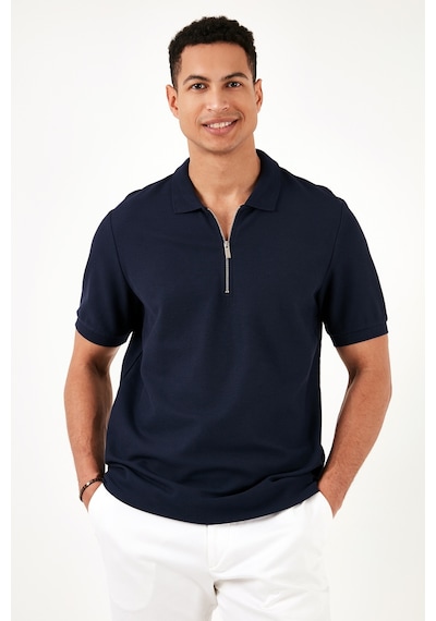 Buratti Pamuklu Regular Fit Fermuarlı Erkek Polo Yaka T Shirt 5902434 Indigo