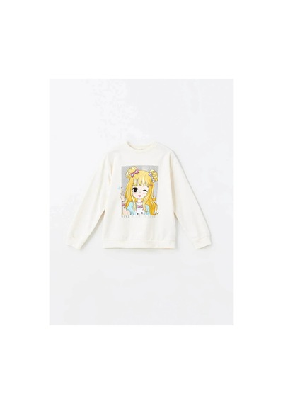 LC Waikiki Lcw Kids Ekru Bisiklet Yaka Kız Çocuk Kalın Sweatshirt 2'li