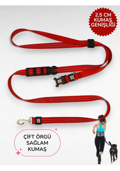 Caramelos Hands-free Eller Serbest Gezdirme Kayışı- Köpek Gezdirme Kayışı - Eller Serbest- Köpek Gezdirme İpi Kırmızı