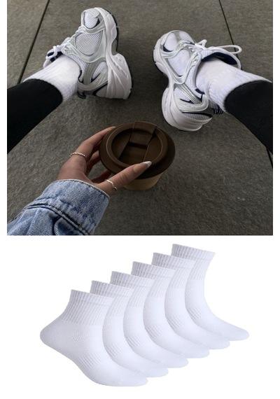 Ozzy Socks 6 Çift Logosuz Beyaz Dikişsiz Pamuklu Tenis Unisex Soket Çorap Beyaz