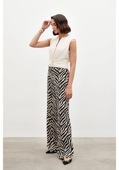 Sateen Toka Detaylı Kolsuz Bluz - Bej-134856