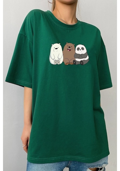 Uyguntarz Unisex Kafadar Ayılar Tasarım T-shirt Yeşil