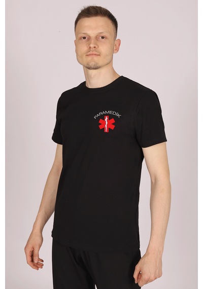 Siyah Paramedik Bisiklet Yaka Tişört Unisex
