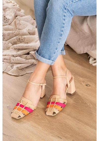 Aycan Shoes Kadın Bilekten Bağlamalı Kafesli Süet Topuklu Sandalet Mina 001