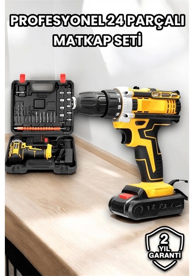 Metal Dişli 24w Akülü Matkap -çift Bataryalı Ve Led Çalışma Işığı İle Tam Set