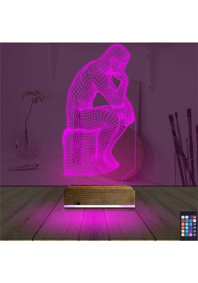 Luvivia Düşünen Adam Heykel 3d Lamba - Masa Gece Lambası Şeffaf