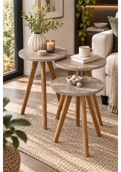 Sulorahome Torna Ayaklı 3'lü Zigon Sehpa Seti Çok Renkli