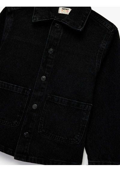 Koton Pamuklu Düğmeli Uzun Kollu Cep Detaylı Denim Ceket Siyah 6wkb20001td Siyah