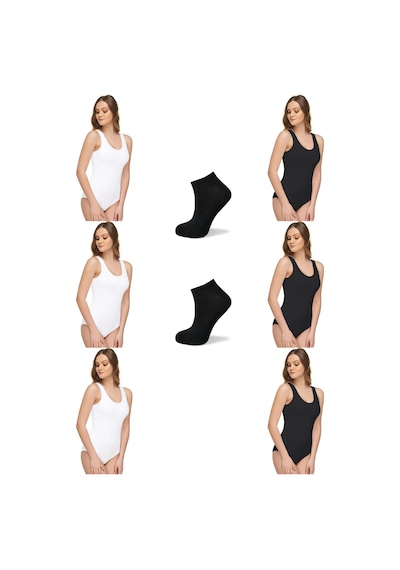 Tutku Elit 6'lı Modal Geniş Askılı Kancalı Pamuk Elastan Kadın Zıbın Body 2 Çift Bambu Çorap Hediyeli Beyaz-siyah Tutku Elit 6'lı Modal Geniş Askılı Kancalı Pamuk Elastan Kadın Zıbın Body 2 Çift Bambu Çorap Hediyeli Beyaz-siyah