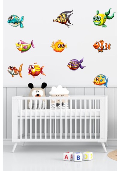 Şirin Balıklar Çocuk Odası Duvar Sticker 85x55 Cm