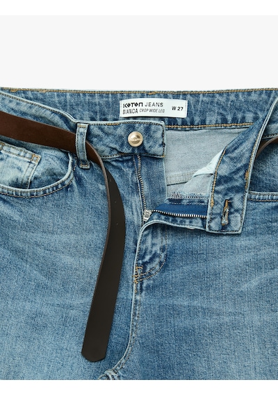 Koton Kemerli Pamuklu Normal Bel Cepli Geniş Paça Denim Pantolon - Wide Leg Jean Orta İndigo 6sal40297md Koton Kemerli Pamuklu Normal Bel Cepli Geniş Paça Denim Pantolon - Wide Leg Jean Orta İndigo 6sal40297md