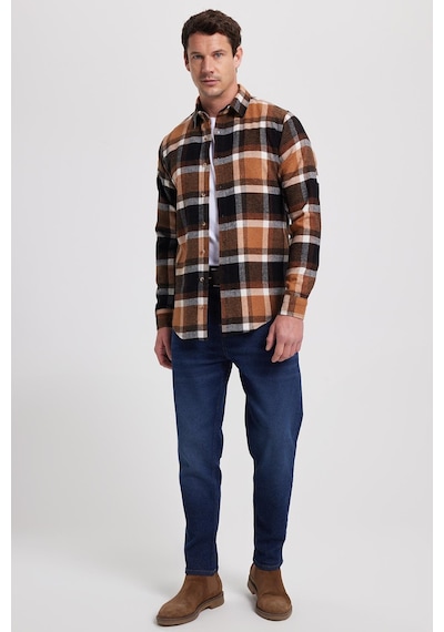 Tudors Erkek Slim Fit Dar Kesim Kareli Kışlık Oduncu Gömlek-42368 Çok Renkli