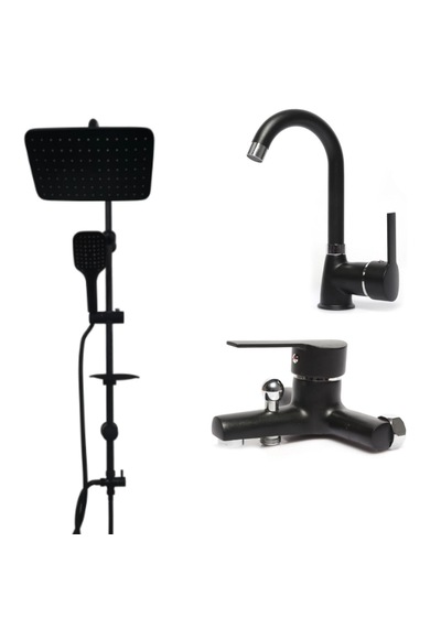 Faumix KAV670 Siyah Banyo + Lavabo Bataryası + Duş Seti Siyah