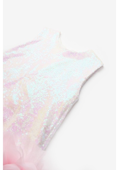 Le Mabelle Beyaz Etek Ucu Tüllü Pullu Kız Çocuk Elbise - Evie Beyaz